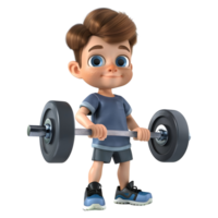 ai généré 3d le rendu de une dessin animé de Gym garçon avec haltères sur transparent Contexte - ai généré png