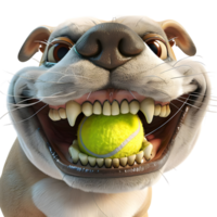 ai generado 3d representación de un dibujos animados de perro teniendo tenis pelota en boca en transparente antecedentes - ai generado png