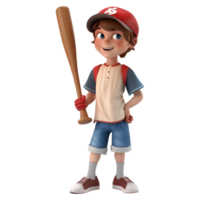 ai generado 3d representación de un dibujos animados de béisbol jugador en transparente antecedentes - ai generado png