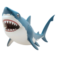 ai généré 3d le rendu de une dessin animé de horreur bleu requin sur transparent Contexte - ai généré png