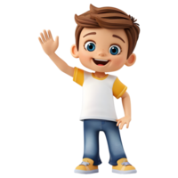 AI generated 3D Rendering of a Cartoon of Boy Waving His Hand on Transparent Background - Ai Generated png