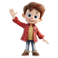 AI generated 3D Rendering of a Cartoon of Boy Waving His Hand on Transparent Background - Ai Generated png