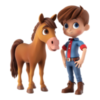 ai gerado 3d Renderização do uma desenho animado do Garoto em pé com cavalo em transparente fundo - ai gerado png