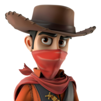 ai généré 3d le rendu de une dessin animé de cow-boy sur transparent Contexte - ai généré png