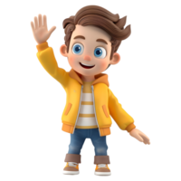 AI generated 3D Rendering of a Cartoon of Boy Waving His Hand on Transparent Background - Ai Generated png