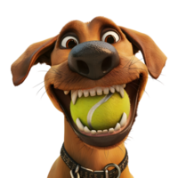 AI generated 3D Rendering of a Cartoon of Dog Having Tennis Ball in Mouth on Transparent Background - Ai Generated png