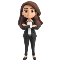 AI generated 3D Rendering of a Cartoon of Business Woman Standing with Crossed Arms on Transparent Background - Ai Generated png