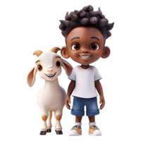 AI generated 3D Rendering of a Cartoon of Boy With Goat Standing on Transparent Background - Ai Generated png