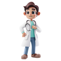 ai generato 3d interpretazione di un' cartone animato di medico con stetoscopio in piedi su trasparente sfondo - ai generato png