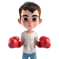 ai gerado 3d Renderização do uma desenho animado do boxe Garoto vestindo luvas em transparente fundo - ai gerado png