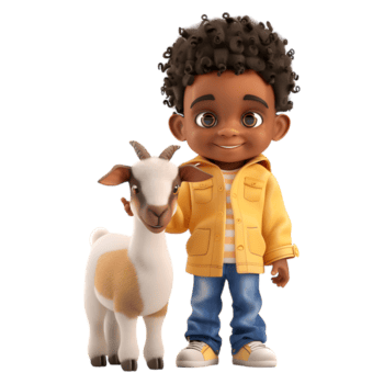 ai genererad 3d tolkning av en tecknad serie av pojke med get stående på transparent bakgrund - ai genererad png