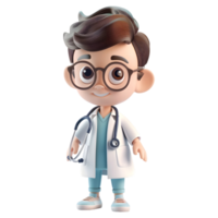 ai generato 3d interpretazione di un' cartone animato di medico con stetoscopio in piedi su trasparente sfondo - ai generato png