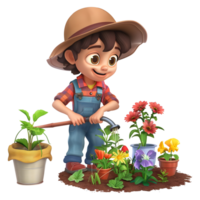 AI generated 3D Rendering of a Cartoon of Young Boy Planting Trees on Transparent Background - Ai Generated png