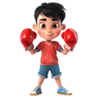 ai generato 3d interpretazione di un' cartone animato di boxe ragazzo indossare guanti su trasparente sfondo - ai generato png