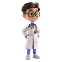 ai gerado 3d Renderização do uma desenho animado do médico com estetoscópio em pé em transparente fundo - ai gerado png