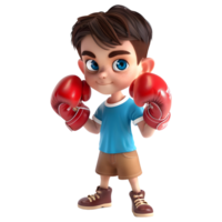 ai généré 3d le rendu de une dessin animé de boxe garçon portant gants sur transparent Contexte - ai généré png