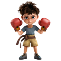 ai gerado 3d Renderização do uma desenho animado do boxe Garoto vestindo luvas em transparente fundo - ai gerado png