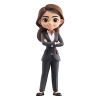 AI generated 3D Rendering of a Cartoon of Business Woman Standing with Crossed Arms on Transparent Background - Ai Generated png