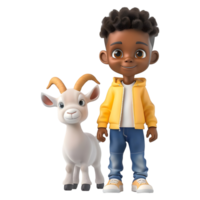 AI generated 3D Rendering of a Cartoon of Boy With Goat Standing on Transparent Background - Ai Generated png