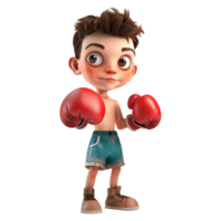 ai généré 3d le rendu de une dessin animé de boxe garçon portant gants sur transparent Contexte - ai généré png