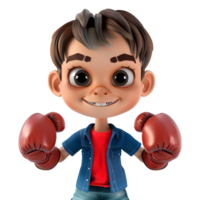 ai gerado 3d Renderização do uma desenho animado do boxe Garoto vestindo luvas em transparente fundo - ai gerado png