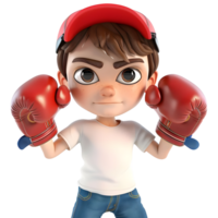 ai généré 3d le rendu de une dessin animé de boxe garçon portant gants sur transparent Contexte - ai généré png