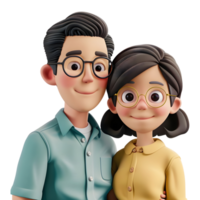 ai gerado 3d Renderização do uma desenho animado do feliz fofa casal em pé em transparente fundo - ai gerado png