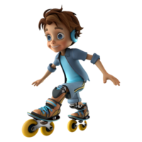 ai généré 3d le rendu de une dessin animé de Jeune garçon patinage sur transparent Contexte - ai généré png