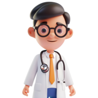ai gerado 3d Renderização do uma desenho animado do médico com estetoscópio em pé em transparente fundo - ai gerado png