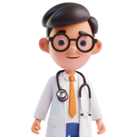 ai généré 3d le rendu de une dessin animé de médecin avec stéthoscope permanent sur transparent Contexte - ai généré png