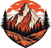 Mountains and forest in the form of a shield, vector illustration