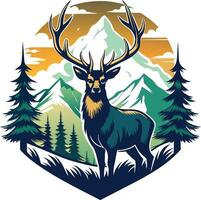 Deer in the mountains.Hunting concept Vector illustration