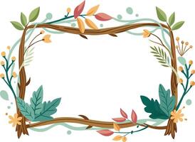 Decorative frame with leaves and flowers. Vector illustration in cartoon style.