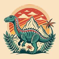 dinosaur on the background of the sun, vector illustration in retro style