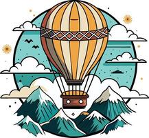 Hot air balloon in the sky with clouds . illustration. vector