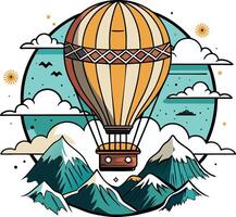 Hot air balloon in the sky with clouds . illustration. vector