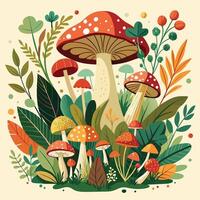 Mushrooms in the forest. Vector illustration in flat style.