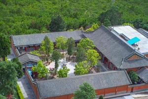 Aerial view of Chinese pagoda is a symbol of Buddhism in Chinese culture. Aerial Photography. Landscape. photo