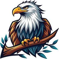 Eagle on a branch with leaves. Vector illustration for your design