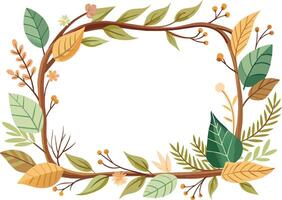 floral marco con ramas y hojas icono vector ilustración