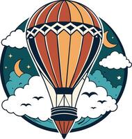 Hot air balloon in the sky with clouds . Vector illustration.