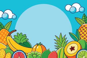 frutas diseño terminado azul fondo, vector ilustración