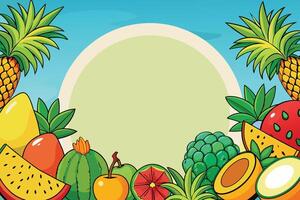 Frame design with fresh fruits in cartoon style vector illustration