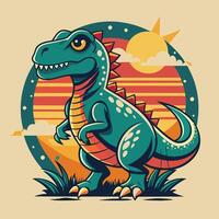 Cute cartoon dinosaur in the sun. Vector illustration for kids.