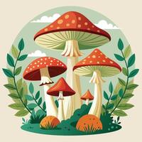 Fungus mushrooms in the forest. Vector illustration in flat style.