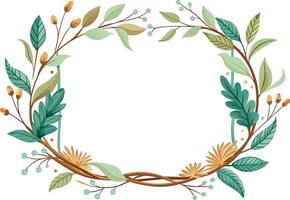 wreath of branches with leafs and seeds isolated icon vector illustration