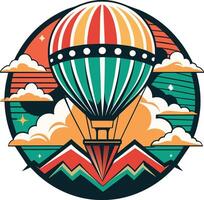 Hot air balloon in the sky. Vector illustration in retro style.