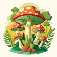 Mushrooms in the forest. Vector illustration in flat style.