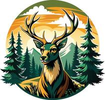 Deer head with  in the mountains. hunting concept vector