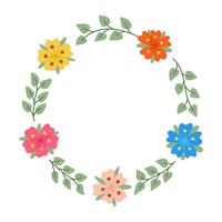 Flat abstract hand drawn floral wreath isolated on white background. Sketchy hand drawn abstract flowers and branches on white background. Ideal for as template for greetings, banner and background vector